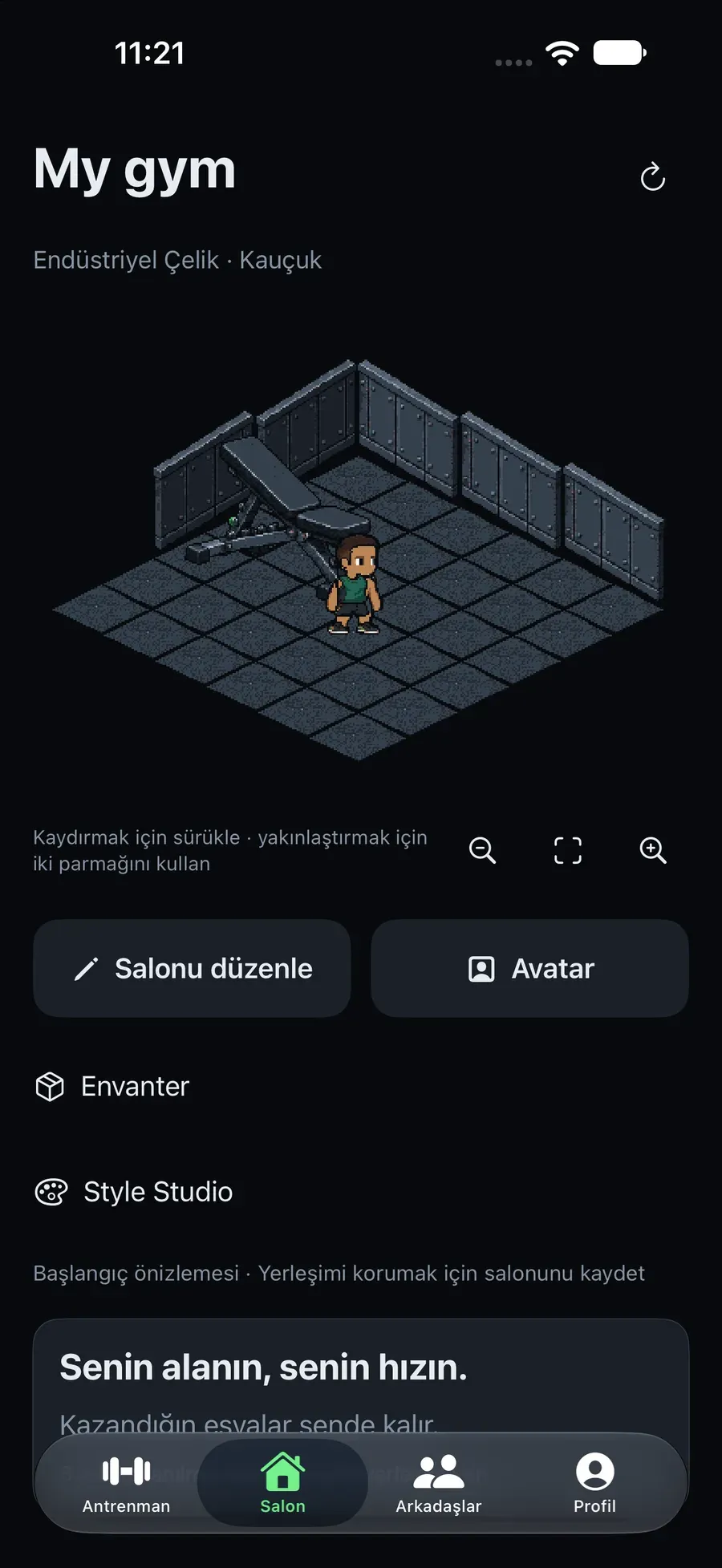 LIFTJAB’ın düzenlenebilir piksel spor salonu.
